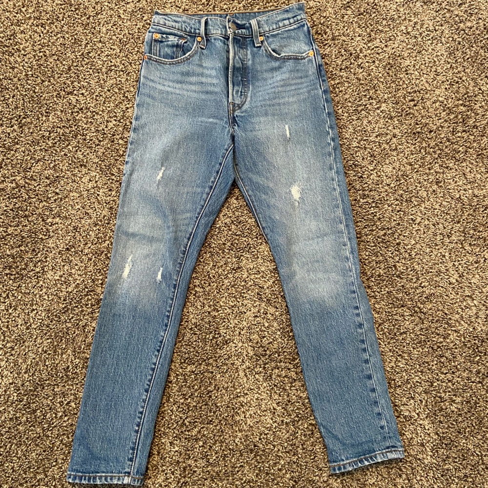 Levi High Rise 501 Straight Leg Skinny Jeans